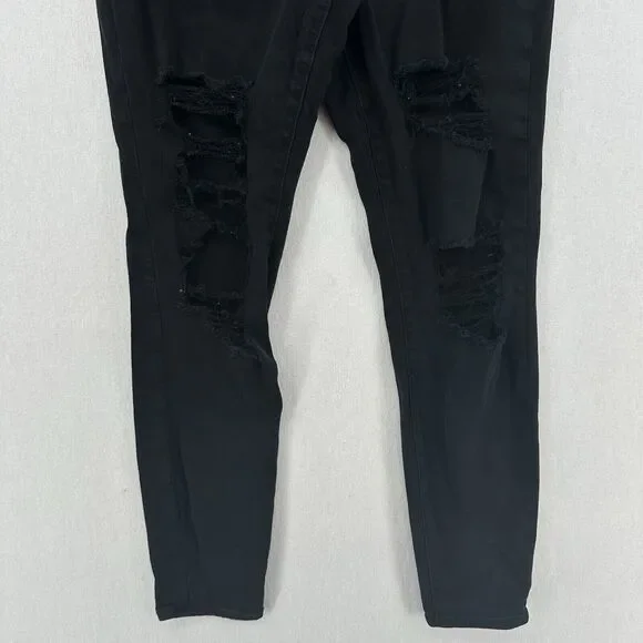 American Eagle Jeans 12 Long Curvy Hi Rise Jegging Next Level Black Distressed - Picture 4 of 12